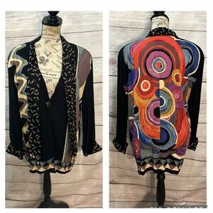 Vintage Carole Little Colorful Blazer Paris Themed Beaded Attached Scarf Size 10